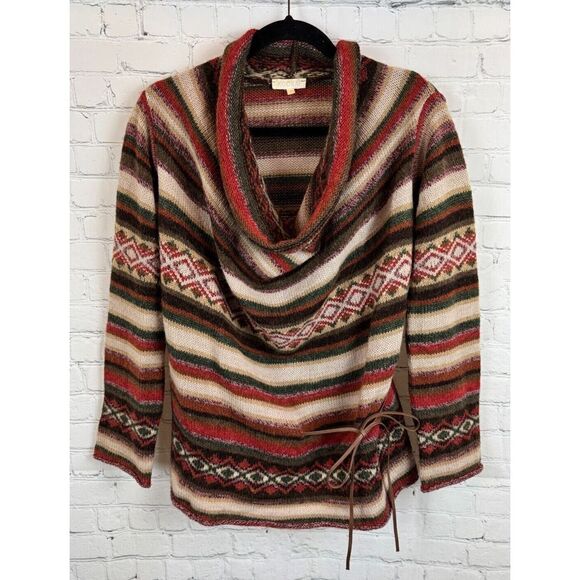 KOOKAI wool alpaca blend striped nordic aztec knit sweater pullover VTG 1 S NWOT - Picture 1 of 9